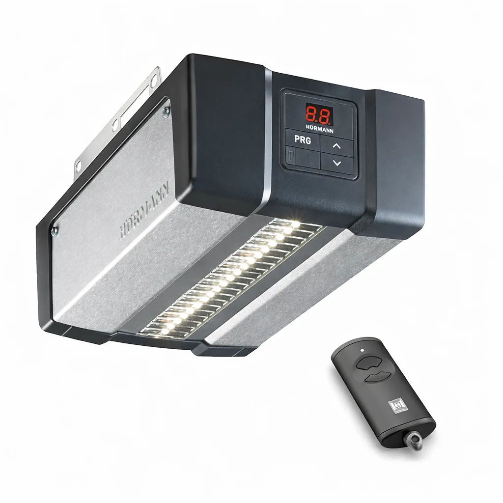 SupraMatic-E Upgrade Garagedeuraandrijving – sneller, slimmer, mooier en 20 ledlampjes. Bediening via Bluetooth Telefoon-app. – i.p.v. DuraMatic icm Renomatic garagedeur. Openingssnelheid tot 25cm per seconde.